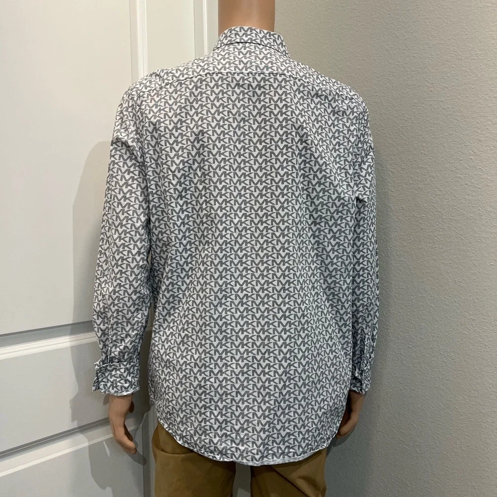 Michael Kors MK Monogram Logo All Over Print Button Up Shirt - Picture 6 of 7